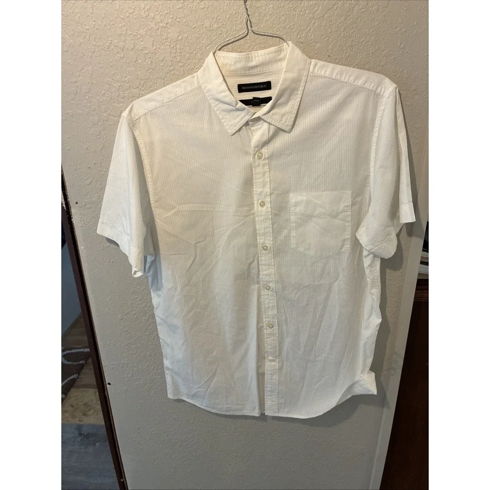 banana republic slim fit short sleeve white large button up rn54023